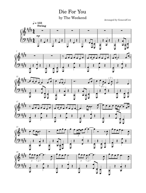 Die for you – The Weeknd (Piano Solo)