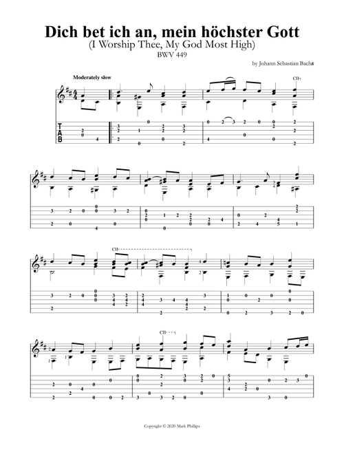 Dich bet ich an, mein höchster Gott (I Worship Thee, My God Most High) BWV 449 (Arr. Mark Phillips) - Johann Sebastian Bach (Guitar Tab)