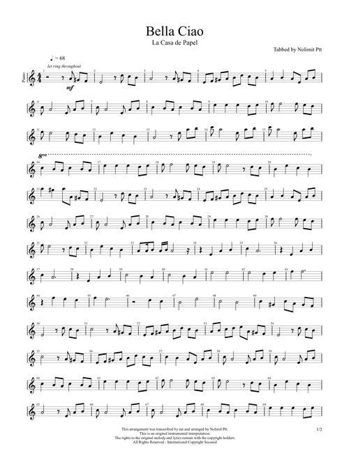 Bella Ciao (Arr. Righty) - Lä Casa de Papel (Easy Piano)