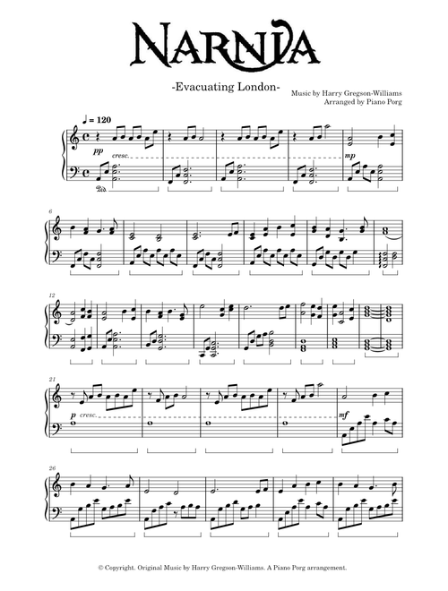 Evacuating London (Chronicles Of Narnia) – Harry Gregson-Williams -piano solo-