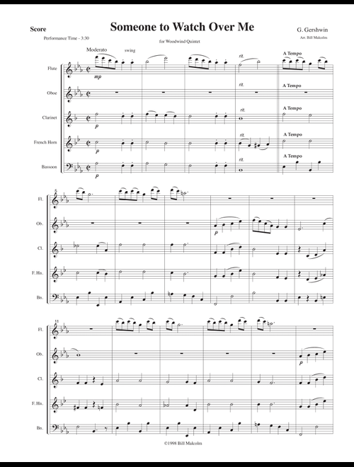 Someone To Watch Over Me (Arr. Bill Malcolm) - George Gershwin, Ira Gershwin (Woodwind Ensemble)
