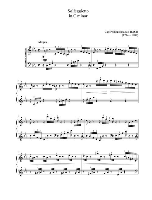 Solfeggietto in C Minor (Arr. Martha) - Carl Philipp Emanuel Bach (Piano Solo)