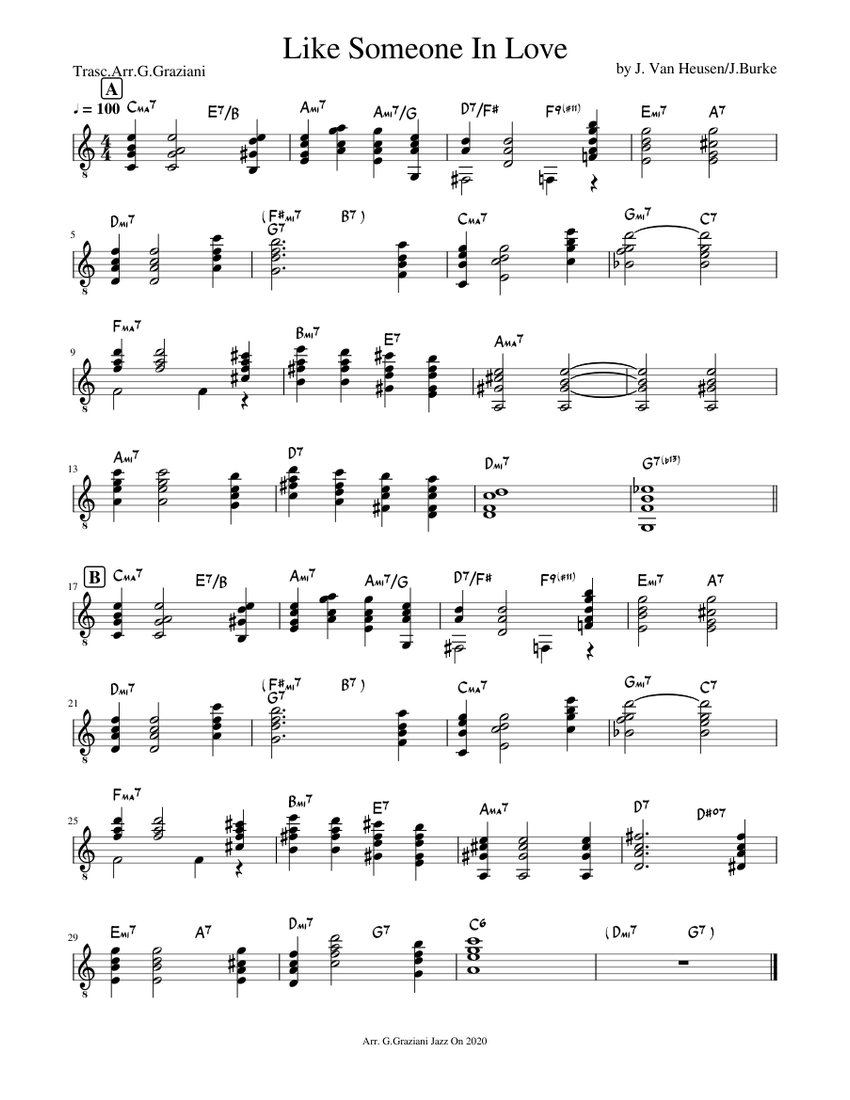 Like someone in love Sheet Music with Chords for Guitar (Solo