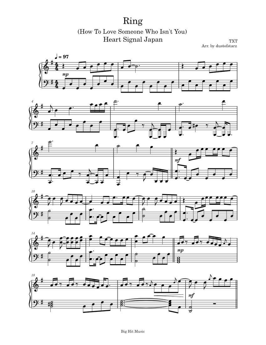 Ring (How To Love Someone Who Isn't You) – TXT Sheet Music for