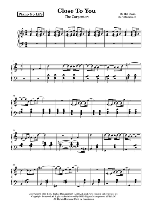 (They Long To Be) Close To You (Arr. Piano Go Life) - The Carpenters (Piano Solo)