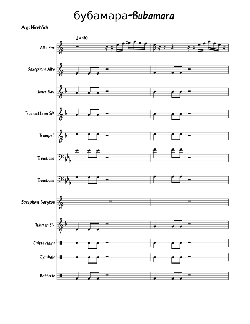 Bubamara Sheet Music For Trombone Tuba Saxophone Alto Saxophone Tenor And More Instruments 