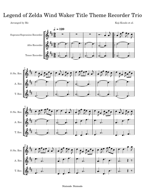 Legend of Zelda Wind Waker Title Theme Recorder Trio