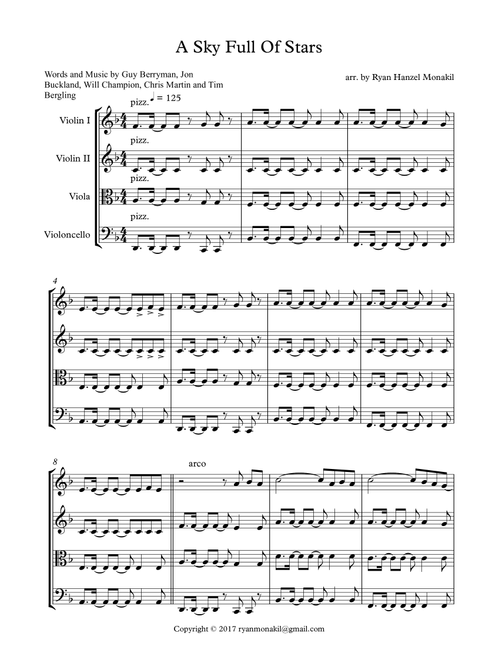 A Sky Full Of Stars (Arr. Ryan Hanzel Monakil) - Coldplay (String Quartet)