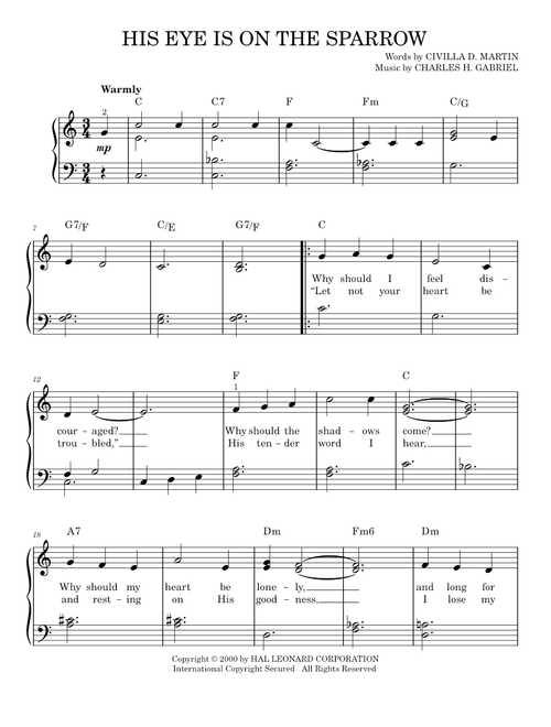 His Eye Is On The Sparrow - Charles H. Gabriel (Easy Piano)