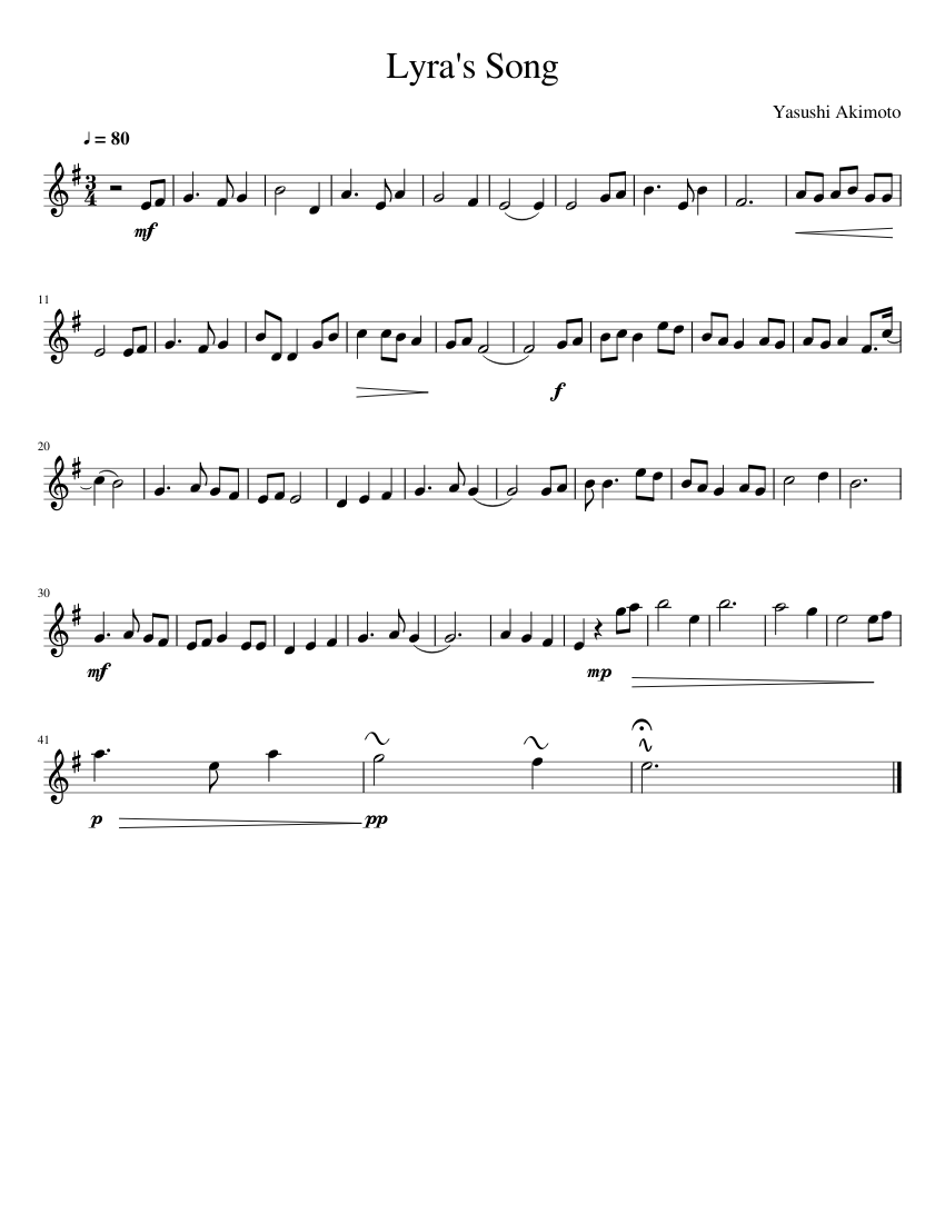 Lyra's Song Sheet music for Violin (Solo)