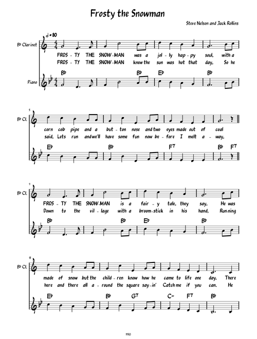 Clarinet Piano Frosty Frosty the snowman Lead Sheet Rollins