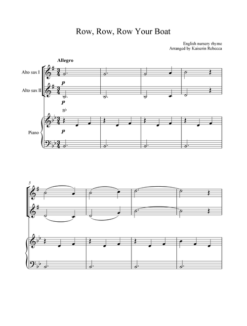 Row, Row, Row Your Boat (Arr. Kaiserin Rebecca) - English nursery rhyme (Instrumental Duet and Piano)