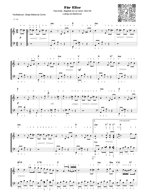 Fur Elise - Para Elisa - Bagatela em A menor, WoO 59 (Arr. Piano Solo) - vários (Piano Solo)
