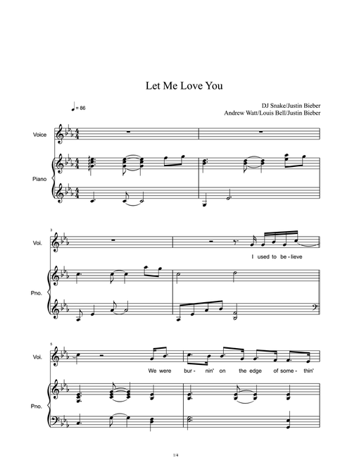 Let Me Love You (Arr. DJ Snake Feat. Justin Bieber) - DJ Snake Feat Justin Bieber (Piano Vocal)