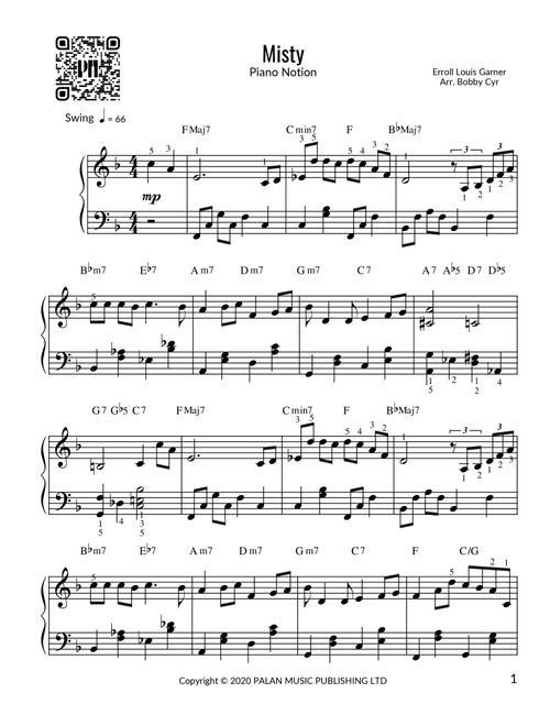 Misty (Arr. Bobby Cyr) - Erroll Louis Garner (Easy Piano)