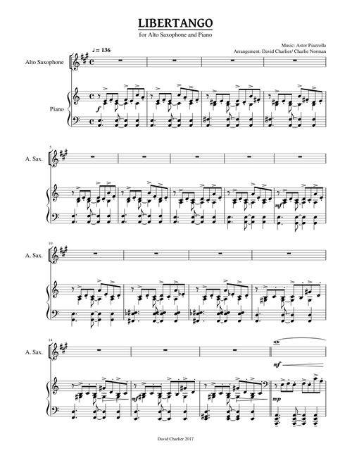 Astor Piazzolla Libertango Alto Sax