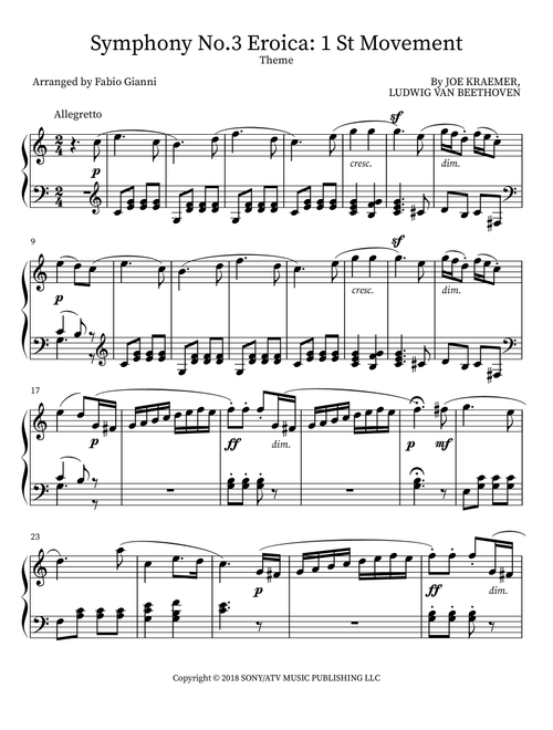 Symphony No.3 Eroica: 1 St Movement (Arr. Fabio Gianni) - Ludwig van Beethoven, Joe Kraemer (Piano Solo)