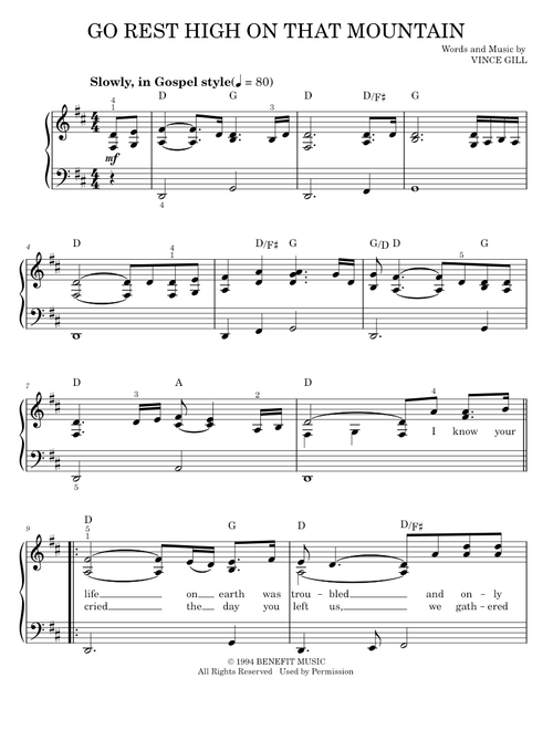 Go rest high on that mountain - Vince Gill (Easy Piano)