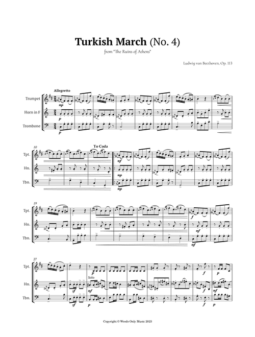 Turkish March by Beethoven for Brass Trio (Arr. Ander) (Brass Ensemble)