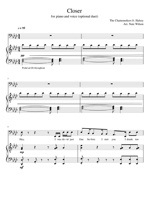 Closer The Chainsmokers ft Halsey piano