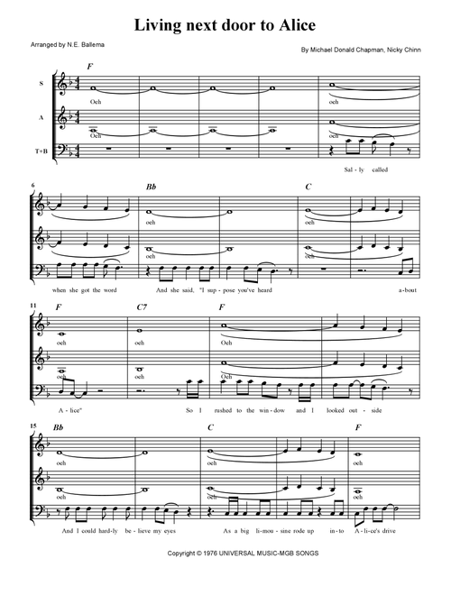 Living Next Door To Alice (Arr. N.E. Ballema) - Captain Cook (Choral, SATB)
