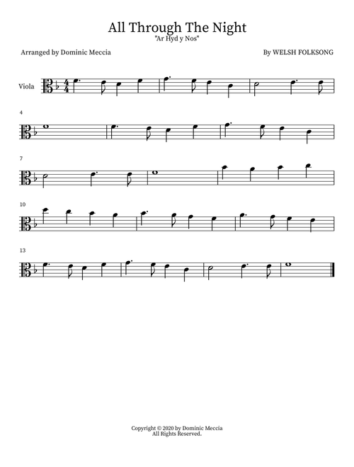 All Through The Night (Arr. Dominic Meccia) - Welsh Folksong (Instrumental Solo)