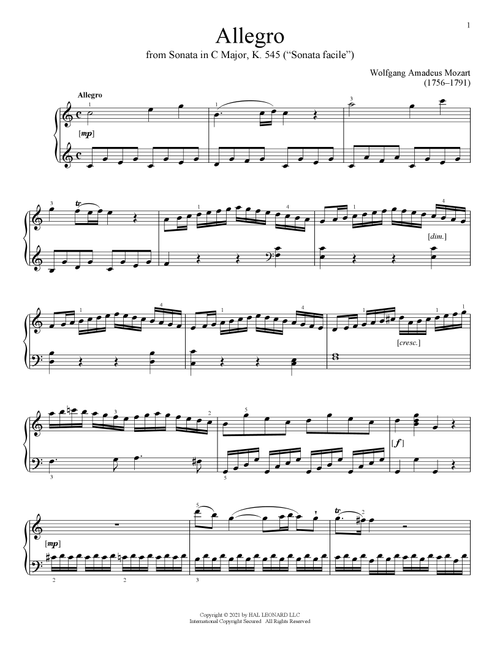 Allegro, K. 545 - Wolfgang Amadeus Mozart (Piano Solo)