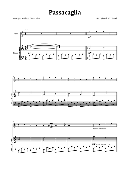 Passacaglia by Handel/Halvorsen - Oboe & Piano (Arr. Glauco Fernandes) - Georg Friedrich Händel (Oboe and Piano)