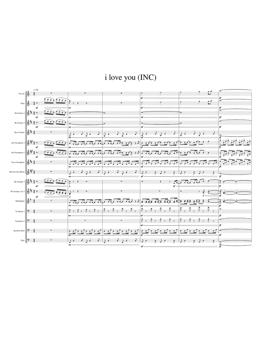 Inc. Song Note i love you (INC) Sheet Music for Trombone, Tuba, Mellophone, Flute ...