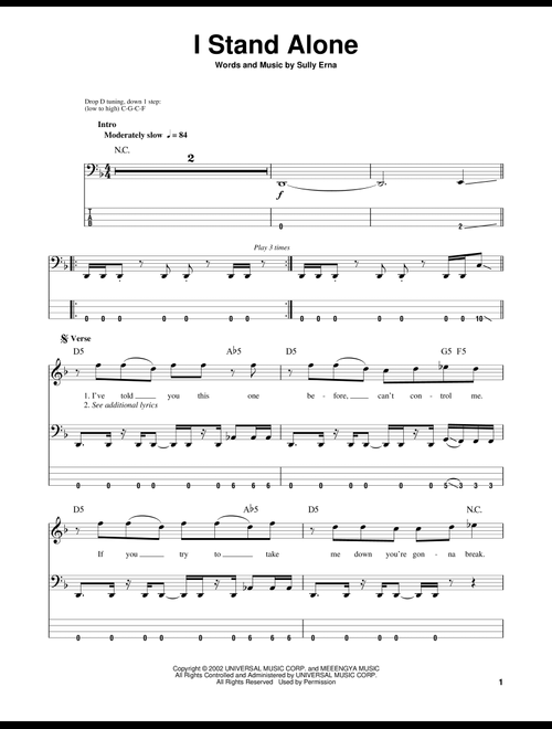 I Stand Alone - Godsmack (Bass Tab)