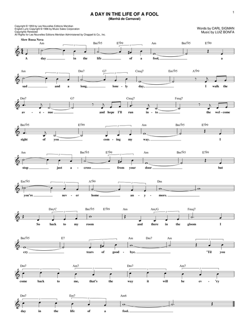 A Day In The Life Of A Fool (Manha De Carnaval) - Luiz Bonfa (Lead Sheet - Fake Book)