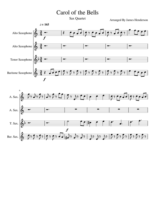 Carol of the Bells for Saxophone Quartet