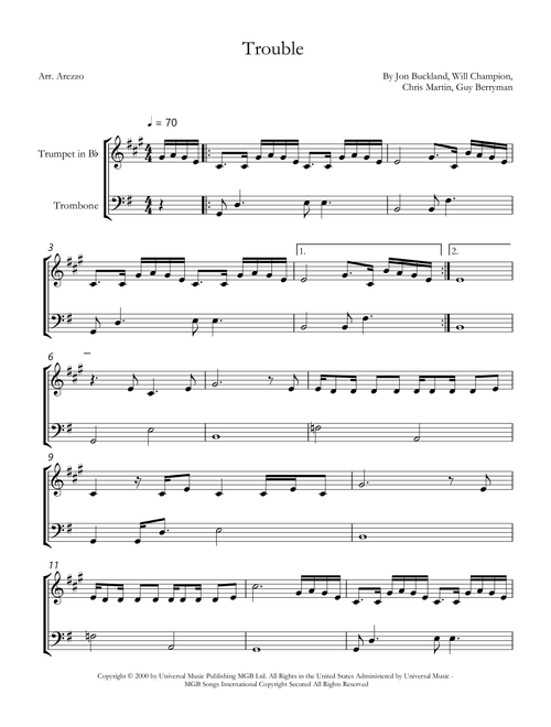 Trouble (Arr. Arezzo Music) - Coldplay (Instrumental Duet)