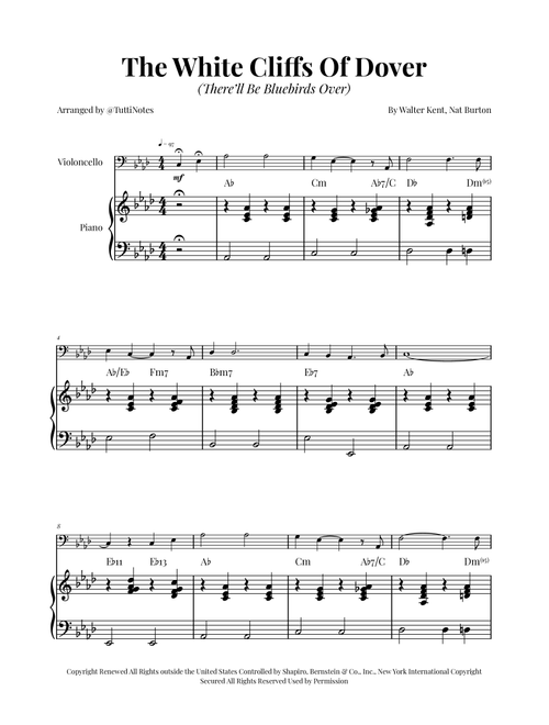 (There'll Be Bluebirds Over) The White Cliffs Of Dover (Arr. Glauco Fernandes) - Various (Cello and Piano)