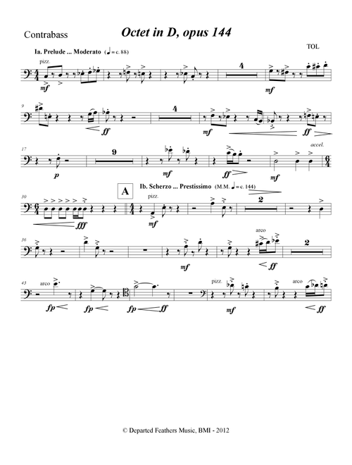 Octet in D, opus 144 (2012) double bass part - Thomas Oboe Lee (String Bass Solo)