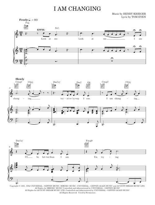 I Am Changing - Dreamgirls Movie, Dreamgirls Musical, Tom Eyen (Piano-Vocal-Guitar)