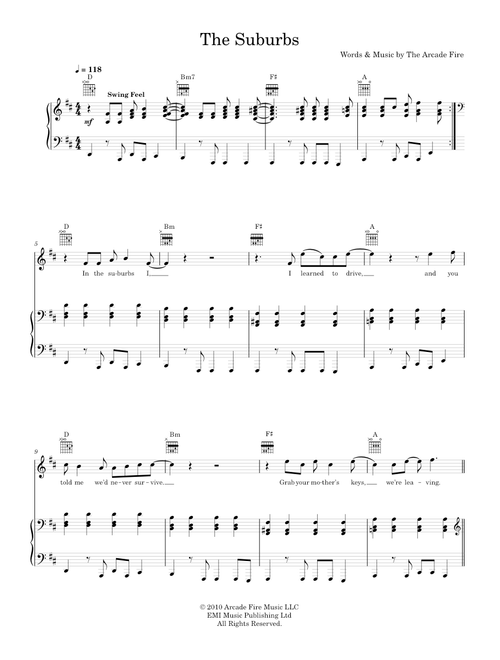 The suburbs - Arcade Fire (Piano-Voice-Guitar)