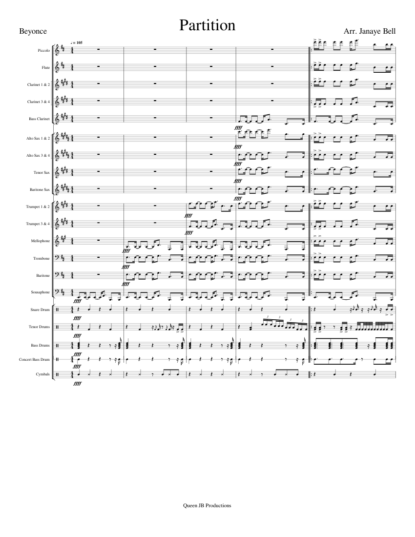 Partition-Beyonce Sheet Music for Trombone, Tuba, Flute piccolo, Flute ...
