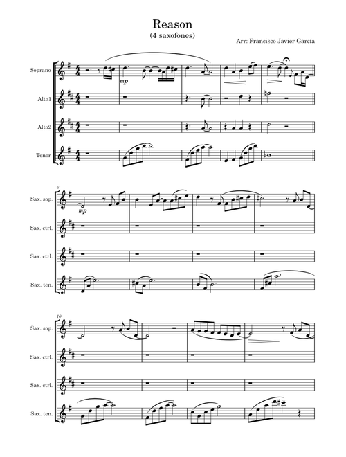 Reason - Arr. Francisco Javier Garcia – Yiruma Reason 4 saxos