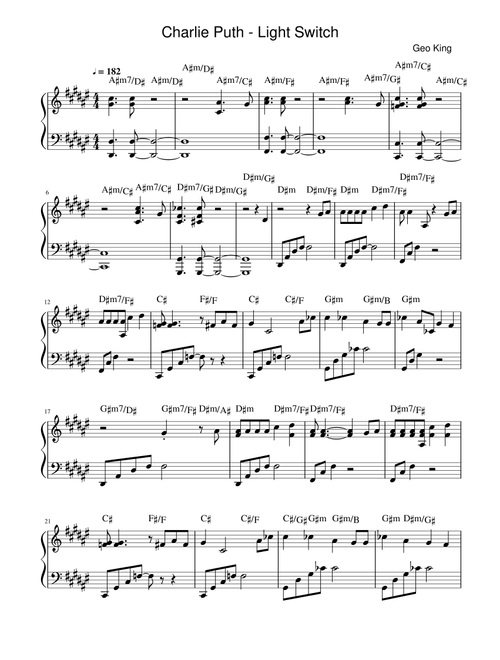 Light Switch (Arr. Gregory King) - Charlie Puth (Piano Solo)