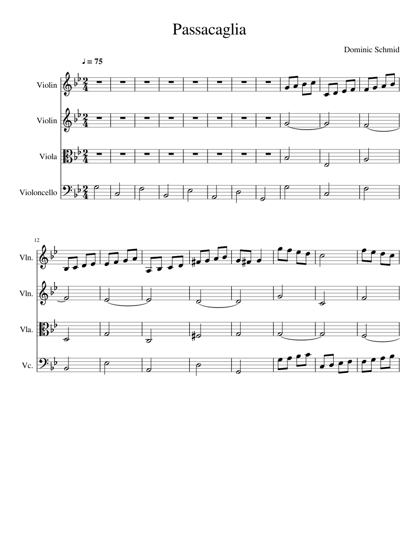 Passacaglia in G minor Sheet music for Violin, Viola, Cello (String