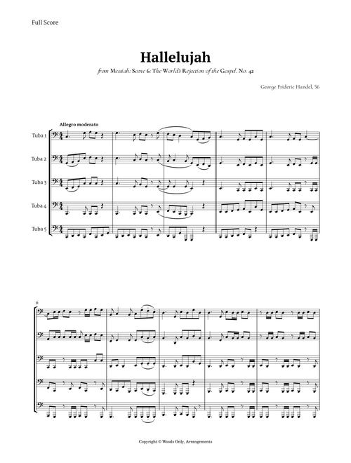 Hallelujah from Messiah by Handel for Tuba Quintet (Arr. Ander) (Brass Ensemble)