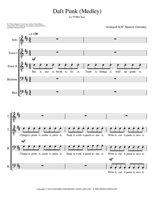 Daft Punk (Arr. W. Spencer Germany) - Pentatonix (Choral, TTBB)