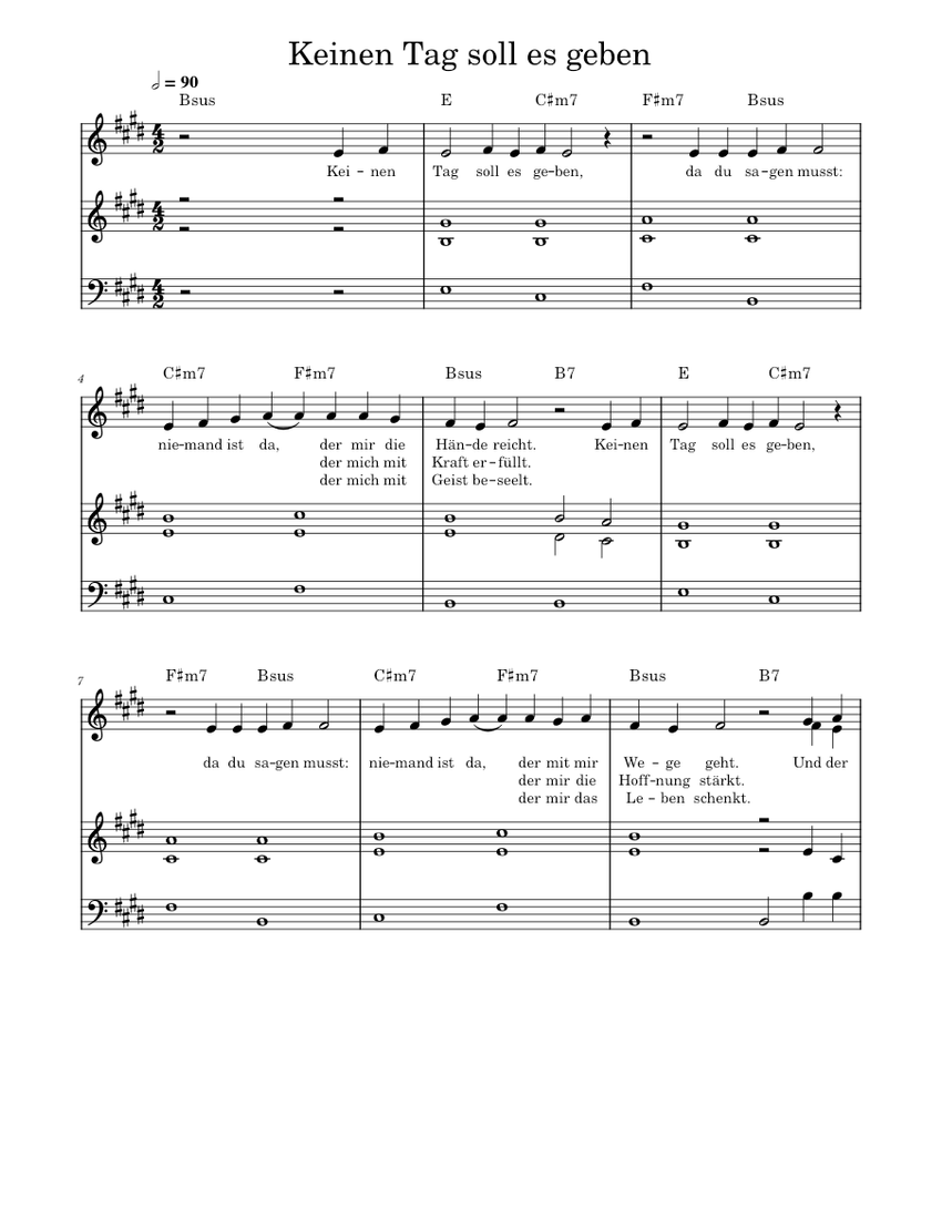 Keinen tag soll es geben satb sheet music for piano satb
