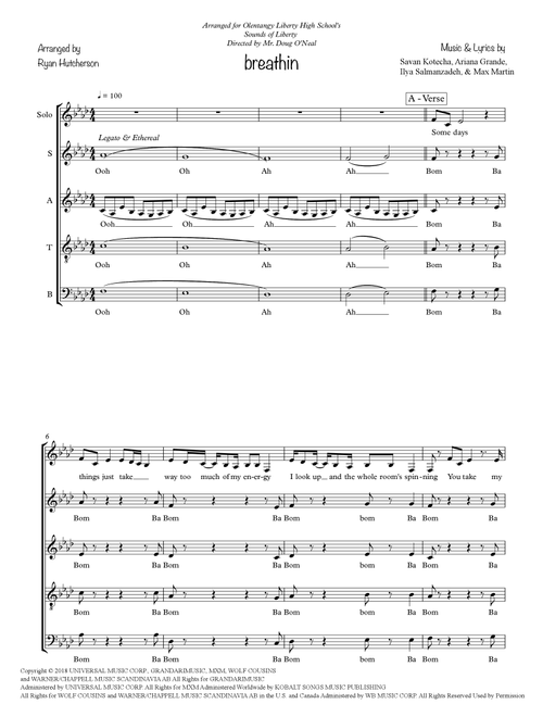 Breathin (Arr. Ryan Hutcherson (RyHutch)) - Ariana Grande (Choral, SATB)