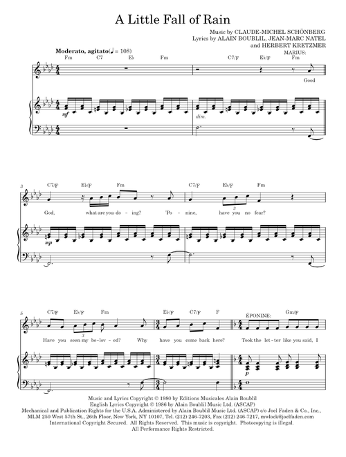 A Little Fall Of Rain - Alain Boublil, Claude-Michel Schonberg (Piano Vocal)