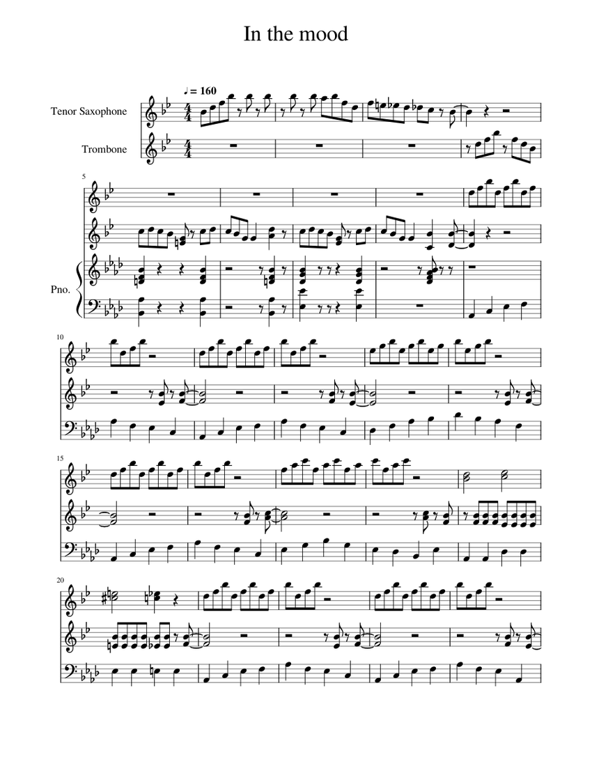 In the mood by Glenn Miller Sheet music for Piano Trombone Saxophone tenor Mixed Trio Musescore