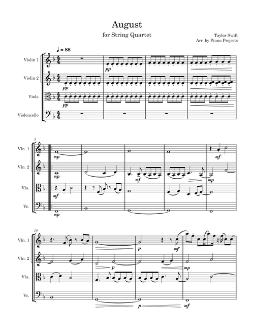 August - Taylor Swift (Arr. for String Quartet)