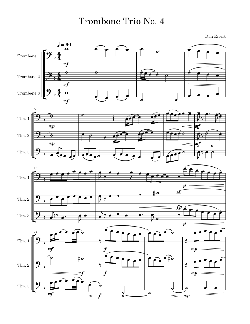 Trombone Trio No. 4 Sheet music for Trombone (Brass Trio) | Musescore.com