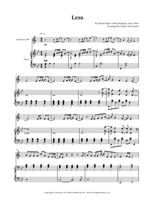 Less (Arr. Glauco Fernandes) - Olivia Rodrigo (Clarinet and Piano)